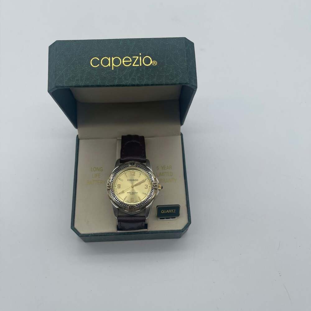 Vintage Capezio Two-Tone Diver Style Quartz Watch‎ with Brown Leather Strap